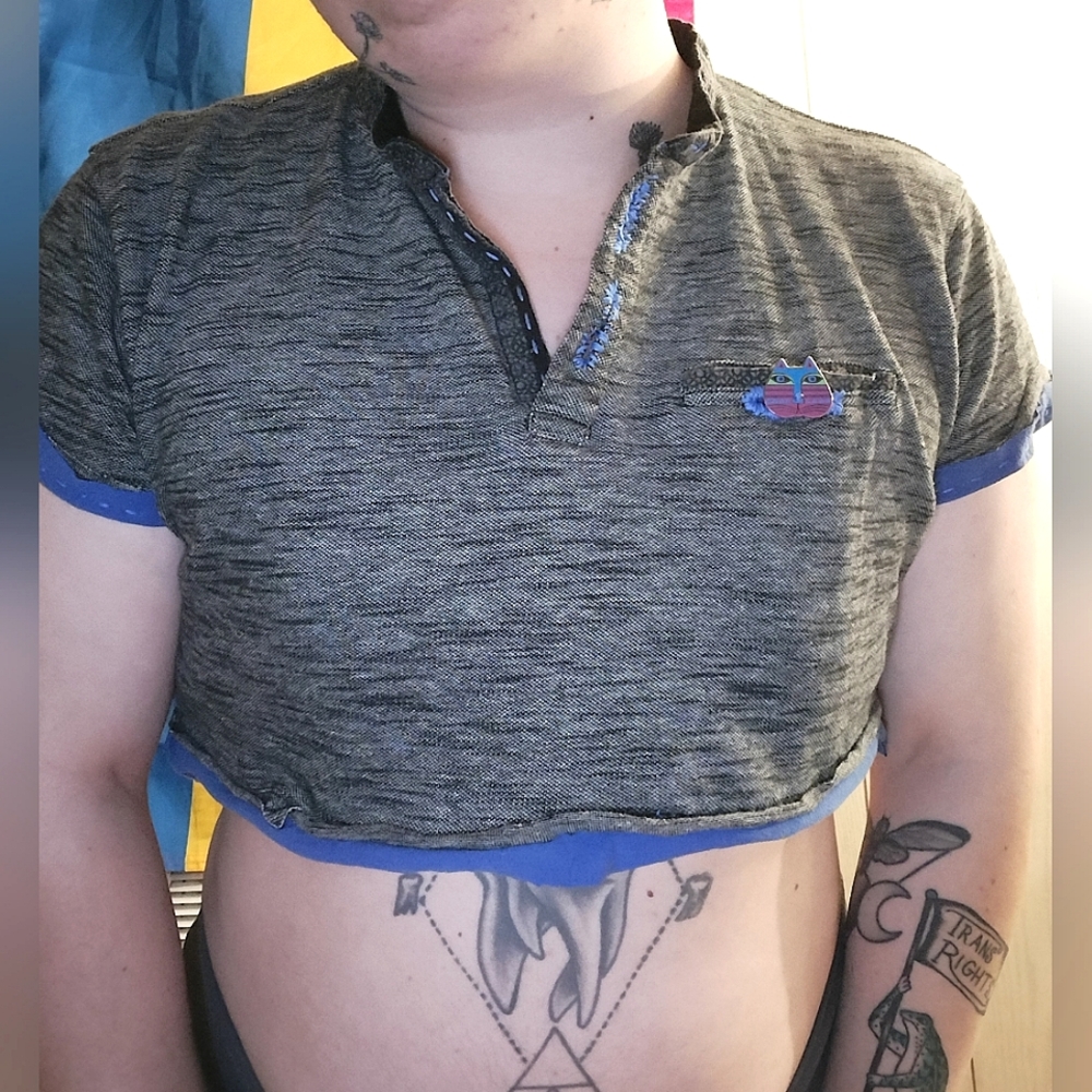Trans Rights Blue and Grey Crop Top